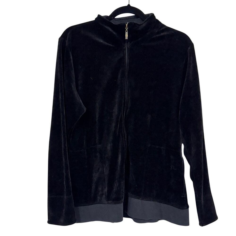 Natori Black Velvet Full Zip Track Jacket Womens L Casual Athletic Gorpcore